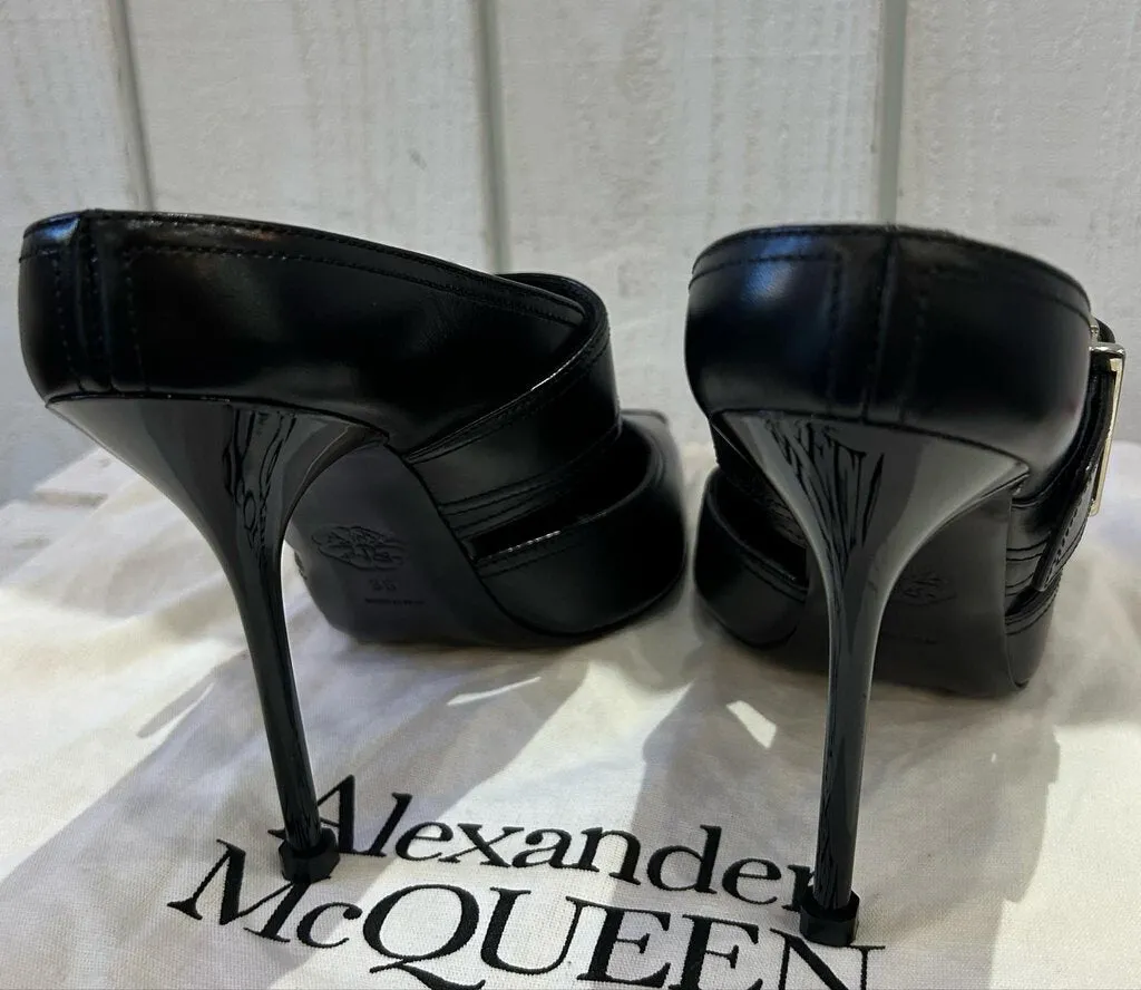 Alexander McQueen Black Leather Hardware Sabot Heels - Size 38