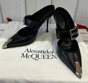 Alexander McQueen Black Leather Hardware Sabot Heels - Size 38