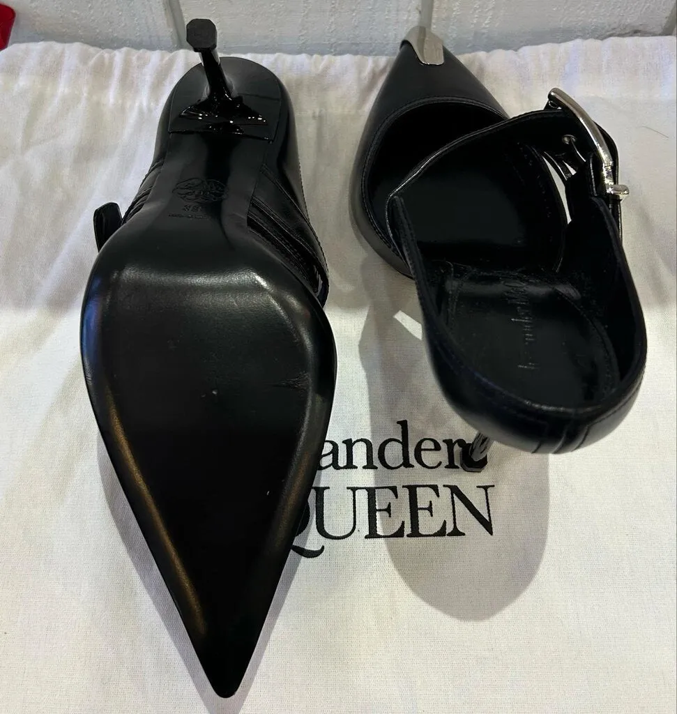 Alexander McQueen Black Leather Hardware Sabot Heels - Size 38