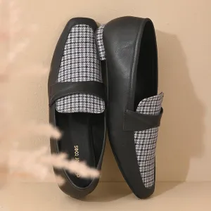 Black Houndstooth Square Toe Loafers Shoes