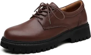 Black Platform Oxford Shoes for Women Chunky Leather Work Office Non Slip Dress Shoes Saddle Comfortable Business Shoes