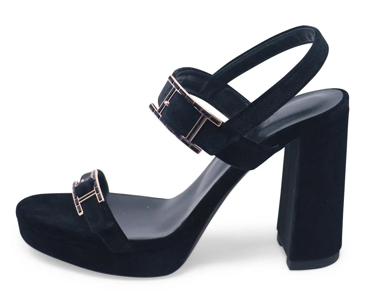 Hermes Black Velvet Platform Heels sz 9