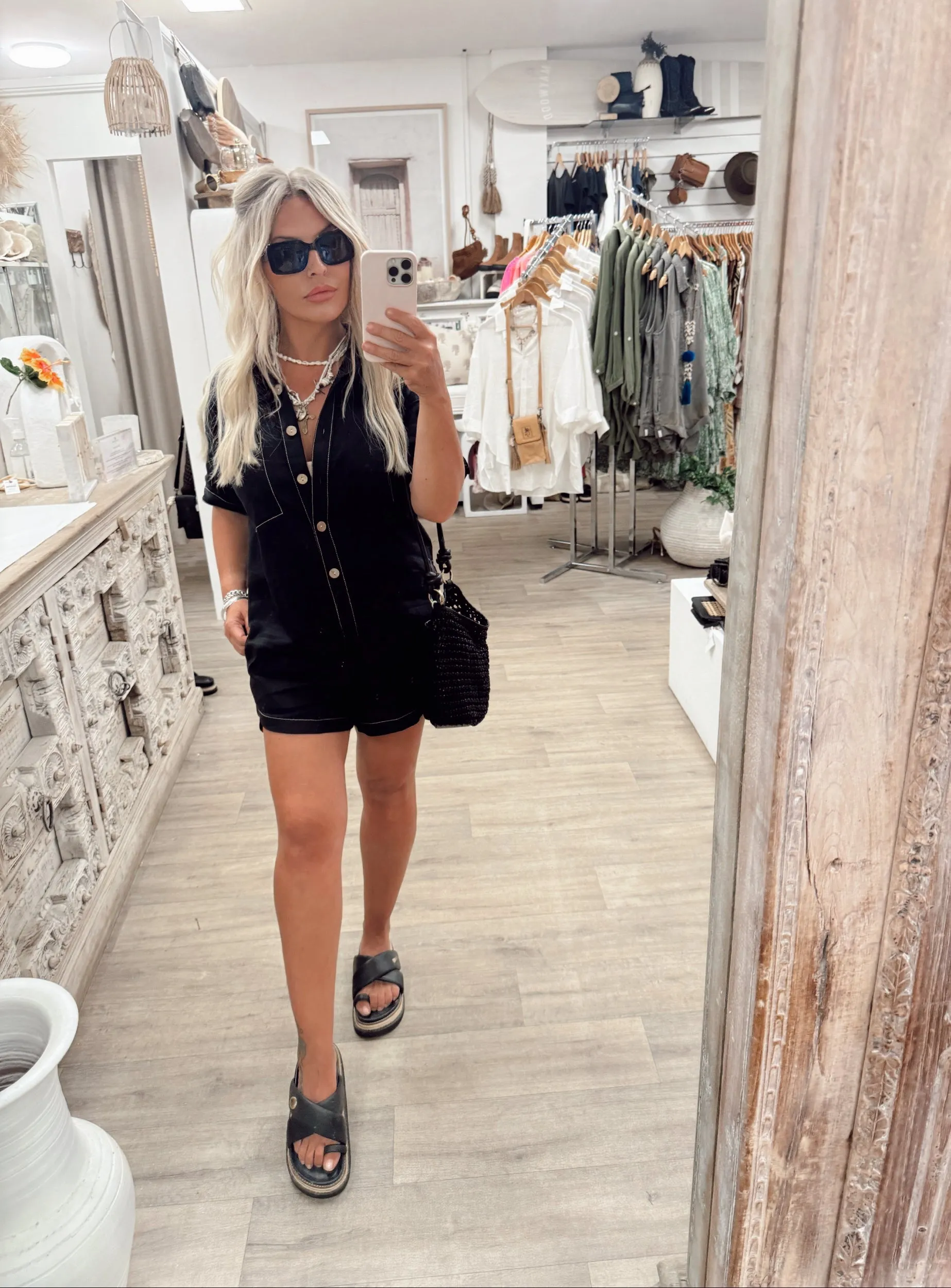 Juju Linen Playsuit - Black
