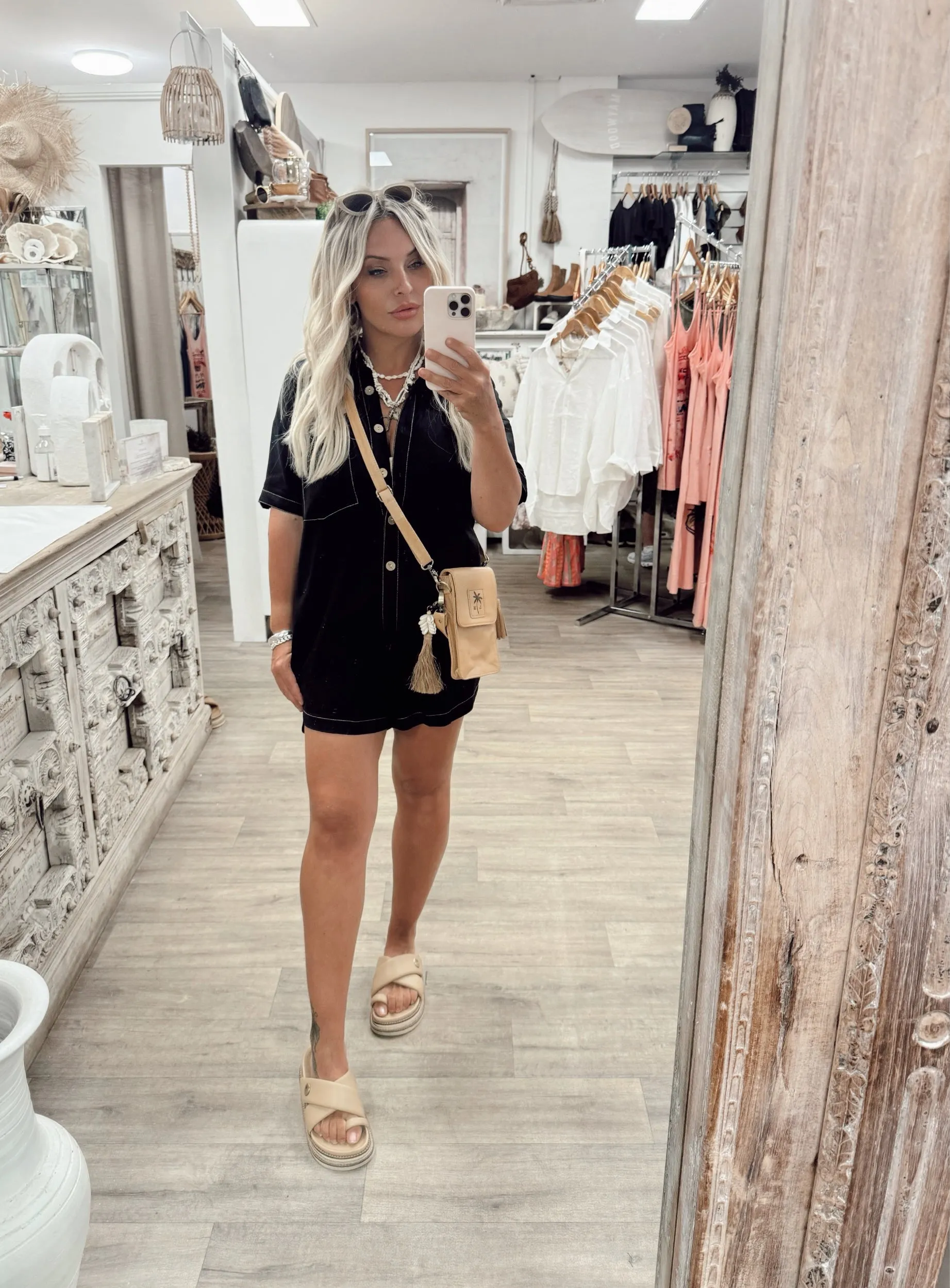 Juju Linen Playsuit - Black