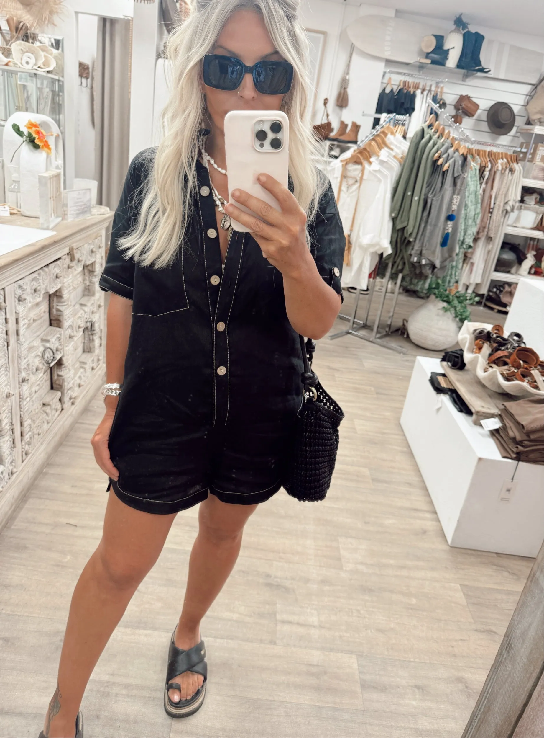 Juju Linen Playsuit - Black