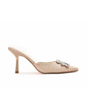 Luxurious Gold Glitter Mules with Crystal Embellishment | 466M-X