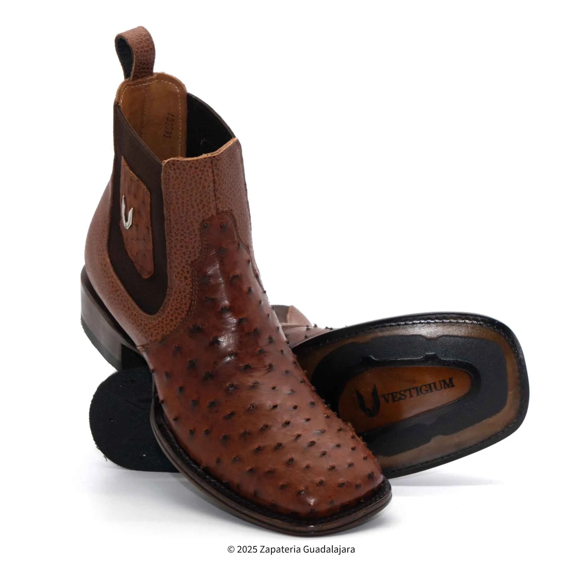 MEN'S FULL QUILL OSTRICH WIDE SQUARE TOE RANCHERO HONEY LEATHER BOOT -782B0388