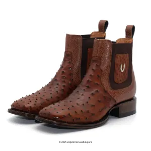 MEN'S FULL QUILL OSTRICH WIDE SQUARE TOE RANCHERO HONEY LEATHER BOOT -782B0388