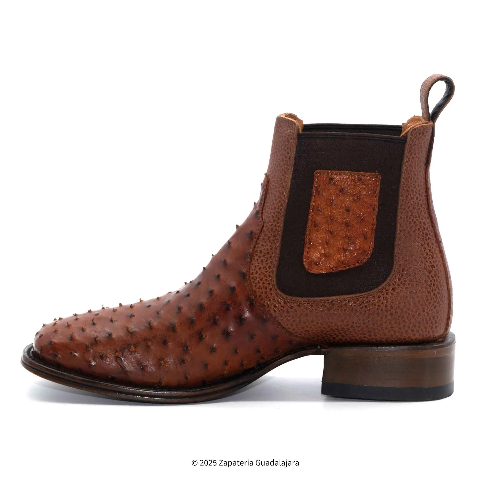 MEN'S FULL QUILL OSTRICH WIDE SQUARE TOE RANCHERO HONEY LEATHER BOOT -782B0388