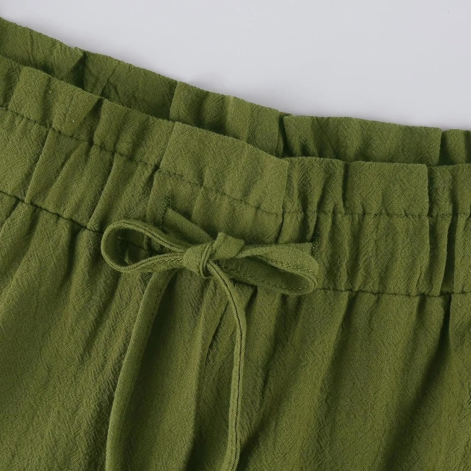 Miyaomn Wide Leg Linen Pants for Women Drawstring Summer Palazzo Flowy Pants Casual Loose High Waisted Trousers with Pockets
