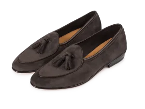 Sagan Classic Tassel Loafers in Bark Grey Asteria Suede with Leather Sole