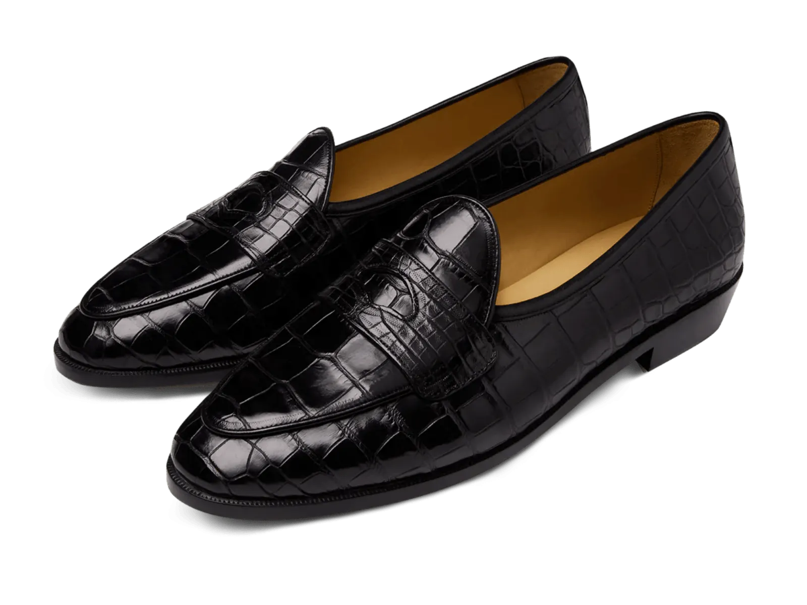Sagan Ginkgo Precious Leather Loafers in Obsidian Black Crocodile