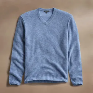 Soft Featherweight Cashmere V Neck - Blue Sky