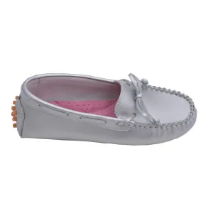 Toddler Girls Silver Bow Leather Moccasin 7-10 Toddler