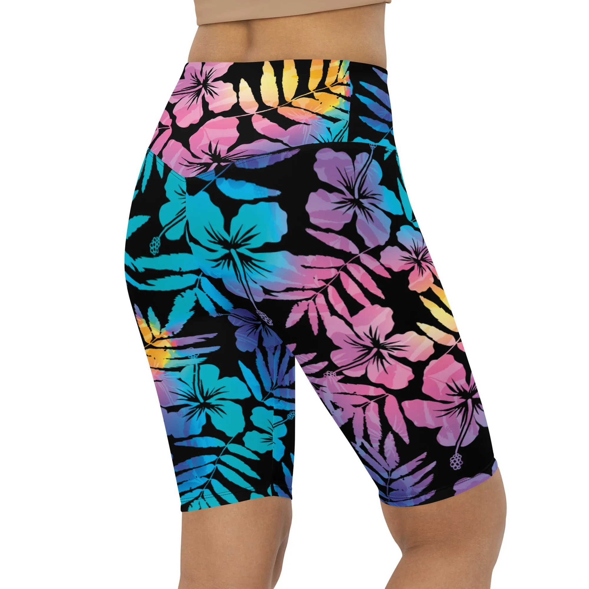 UV UPF 50  Women's Swim Jammers Long Swim Shorts Paddle board Shorts XS-3XL - Floral Hibiscus Hawaii
